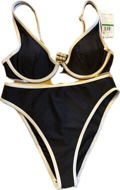 Salt + Cove Bikini Set Womens Size L Black White Trim Underwire High